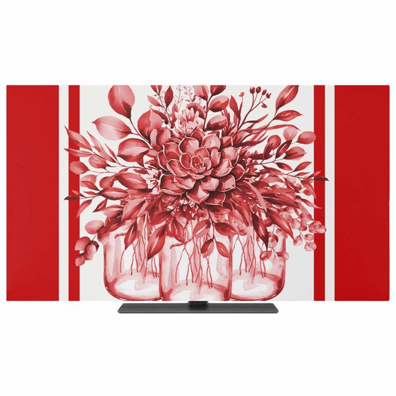 Eucalyptus Red TV Dust Cover,Stretchable TV Screen Desktop Computer Protector Cover,Stripe Bottle Flower Cactus Retro Plant Television Dustproof Slipcover for 19–24 Inch Flat or Curved TVs