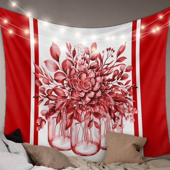 Eucalyptus Red Tapestry for Bedroom Wall Hanging Tapestry, Stripe Bottle Flower Cactus Retro Plant Ceiling Backdrop Tapestries Poster Blanket Wall Decor for Teens Room Living Room Dorm 39" x 59"