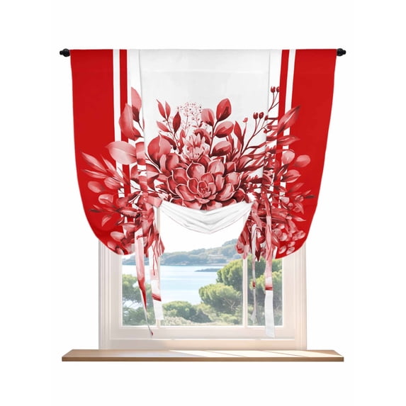 Eucalyptus Red Tie Up Curtains for Windows 45 Inch Length Balloon Curtains Kitchen Adjustable Balloon Window Shade Stripe Bottle Flower Cactus Retro Plant Tie Up Bathroom Curtain Window 52"x45"
