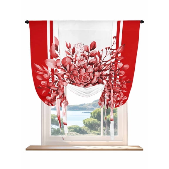 Eucalyptus Red Tie Up Curtains for Windows 45 Inch Length Balloon Curtains Kitchen Adjustable Balloon Window Shade Stripe Bottle Flower Cactus Retro Plant Tie Up Bathroom Curtain Window 34"x45"