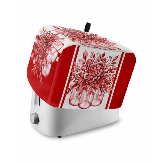 Eucalyptus Red Toaster Cover 2 Slice, Small Kitchen Appliance Covers, Stripe Flower Cactus Retro Plant Toaster Oven Cover with Loop, Bread Machine Cover Polyester Dust Cover Protection