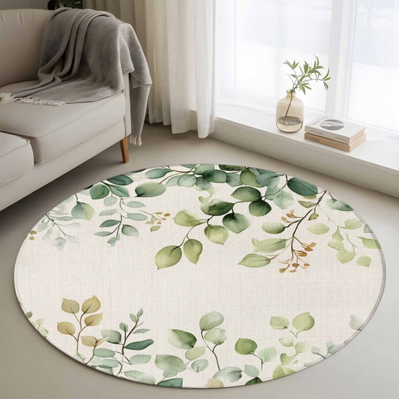 Eucalyptus Round Area Rug 3 FT,Small Kitchen Bathroom Mats,Rustic Chic Greenery Plant Round Weeping Leaf Washable Indoor Outdoor Throw Runner Rugs Doormat for Table Shower Sofa Entryway