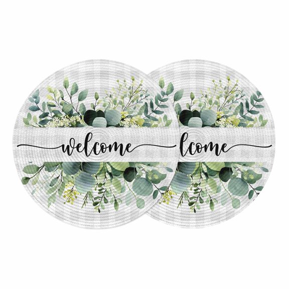 Eucalyptus Round Placemats Set of 2 Sage Green Botanical Flower Plaid Check Place Mats Indoor Woven Table Mats Washable Heat-Resistance Braided Dining Table Placemats for Kitchen Party Decor 13 Inch