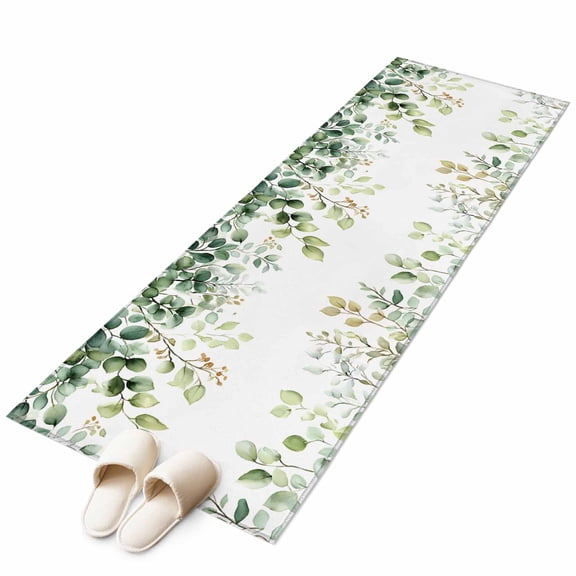 Eucalyptus Runner Rug 2x6 FT, Non Slip Hallway Carpet, Sage Green Brown Leaf Boho Minimalist White Washable Soft Floor Carpet Throw Runner Carpet Long Rug for Entryway Kitchen Bedside Sliding Door