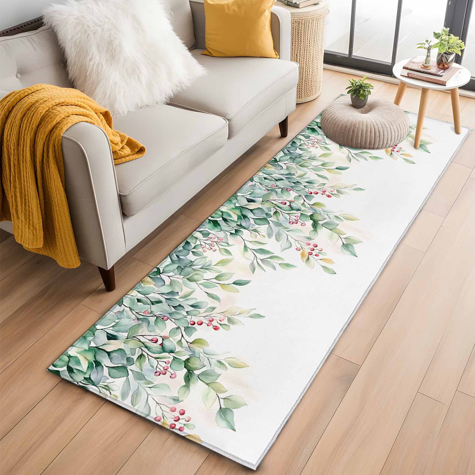 Long Rug Graphics Eucalyptus Runner Rug 2x6 FT,Non Slip Hallway Rugs,Retro Green Spring ...