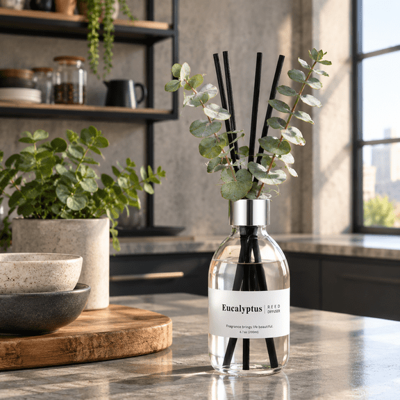 Eucalyptus Scented Reed Diffuser Set with Sticks Home Fragrance for Bathroom Decor