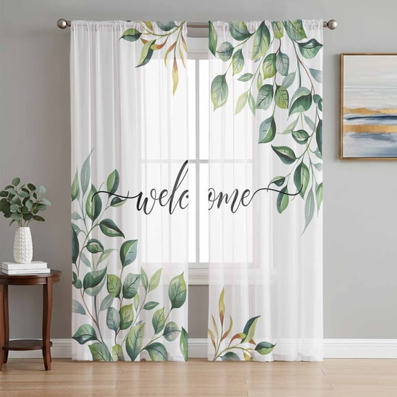 Eucalyptus Sheer Curtains 72 Inch Length 2 Panels Set, Sage Green Vines Branch Watercolor Plant Voile Window Treatment Rod Pocket Curtains Sheers Drapes for Bedroom/Living Room/Kitchen 52"x72"x2