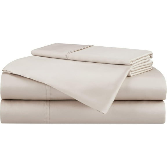 Eucalyptus Sheet Set - Super Soft, Silky Cooling Tencel Lyocell | Breathable, Wrinkle-Free, Sustainably Sourced | 4-Piece Flat, Fiitted Bed Sheets, Pillowcases, Queen, Beignet Beige