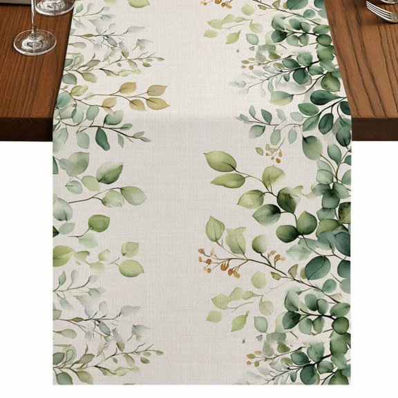 Eucalyptus Short Table Runner 36 Inches Long,Rustic Chic Greenery Plant Round Weeping Leaf Cotton Linen Table Runners Dresser Scarves,Fabric Tabletop Scarf Furniture Cover for Dinner Party 13"x36"