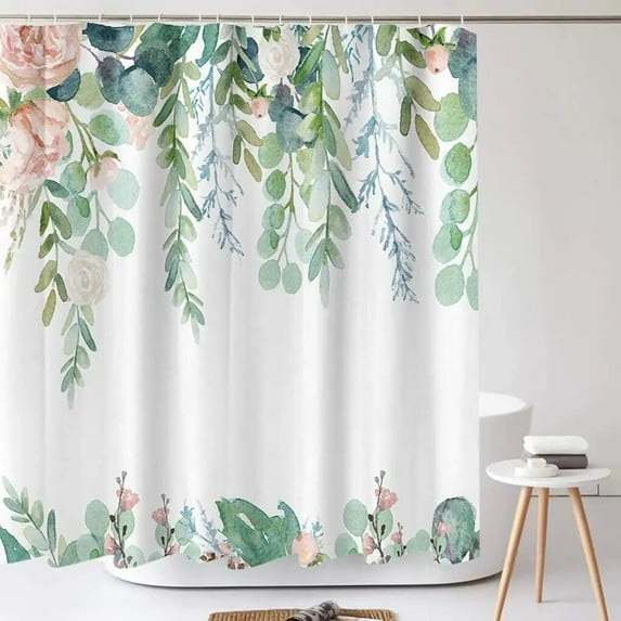 Eucalyptus Shower Curtain Green Leaves Bathroom Curtain Leaf Bath Curtain Polyester Fabric Watercolor Floral Bath Screen