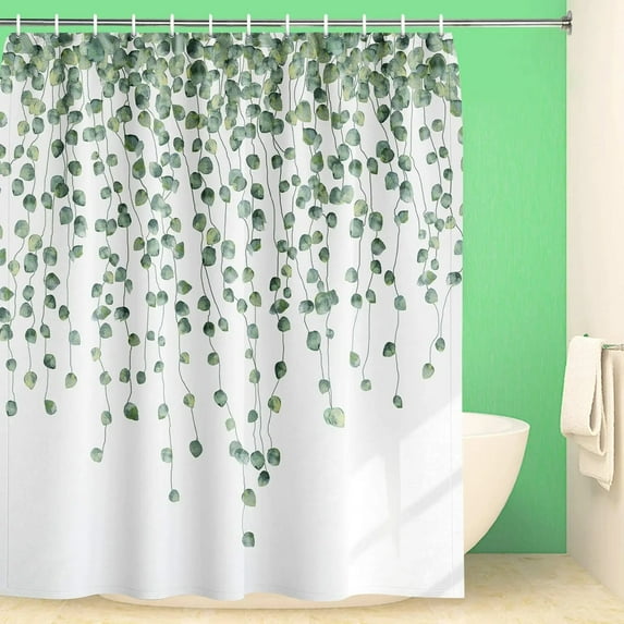 Eucalyptus Shower Curtain Green Leaves Bathroom Curtain Leaf Bath Curtain Polyester Fabric Watercolor Floral Bath Screen
