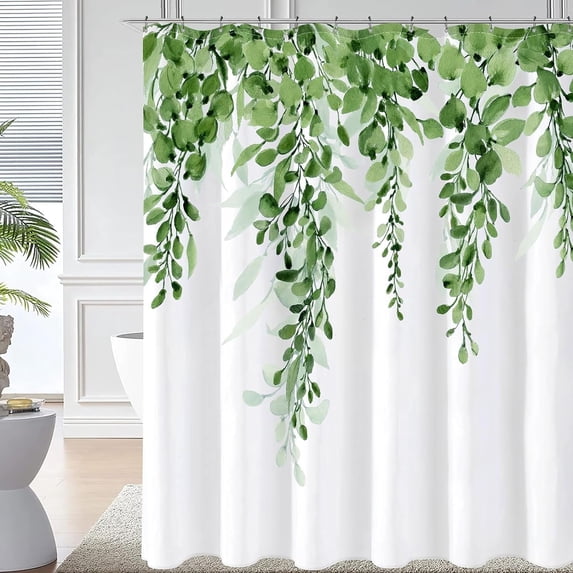 Eucalyptus Shower Curtain Sets, Watercolor Leaves on The Top Plant with Floral Bathroom Decoration 72x72 Inch with Hooks (B-Green, 72 * 72)