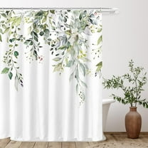 Eucalyptus Shower Curtain, Watercolor Leaf Shower Curtain Sets, Waterproof Plant Leaves Shower Curtain Fabric Cloth Bathroom Curtains, 72x72 inch with Hooks, Green