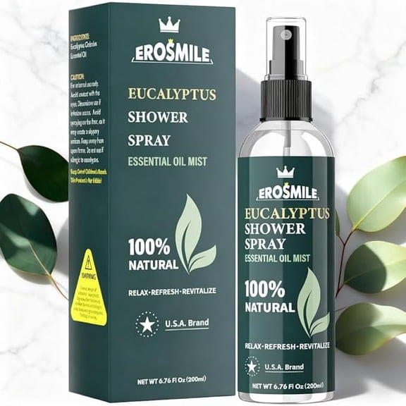 Eucalyptus Shower Spray, Pure Eucalyptus Oil Shower Mist - Sauna and Spa Steam Room Spray, At Home Spa Experience - 6.76 oz