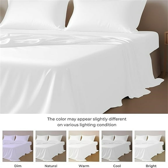 Eucalyptus Silk Sheet Set for Queen Size Bed 4Pc  300TC Tencel Lyocell Deep Pocket Bed Sheets Set - Soft Breathable & Cooling Sheets for Hot Sleepers (Queen, White)