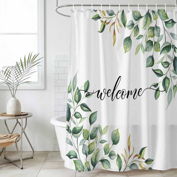 Eucalyptus Small Stall Shower Curtain, Waterproof Shower Curtains for Bathroom, Sage Green Vines Branch Watercolor Plant Washable Fabric Cloth Bath Curtain for Bathtub with Hooks 36x72 Inches