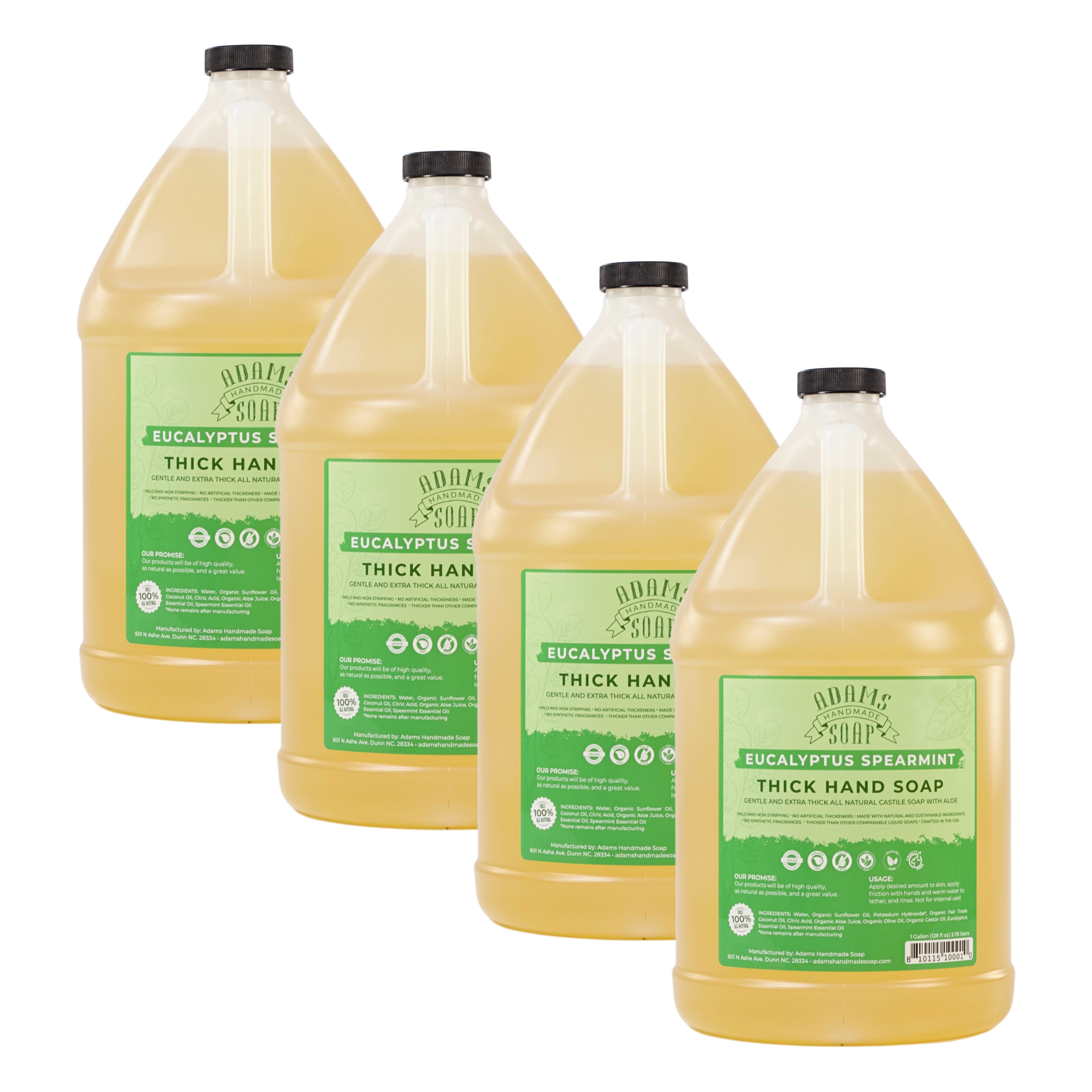 Eucalyptus Spearmint Organic Liquid Castile Hand Soap 1 Gallon Refill Adams Handmade Soap