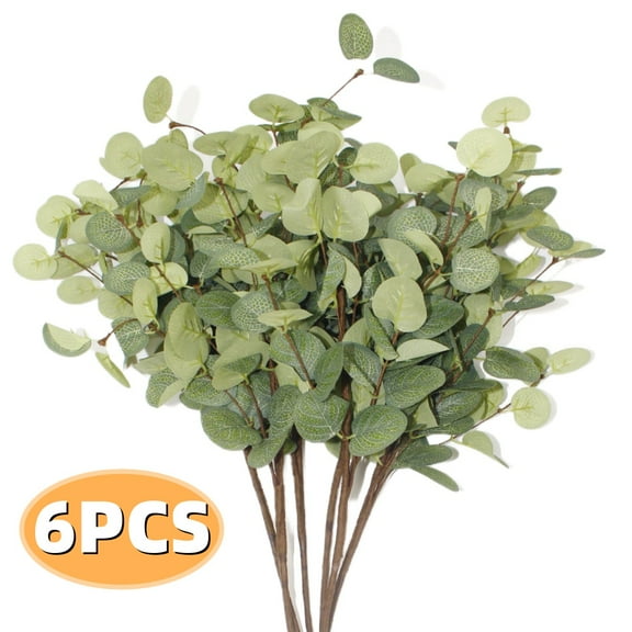Eucalyptus Stems Artificial Eucalyptus Leaves 24''Fake Green Greenery Branches for Home Party Wedding Decorations 6PCS