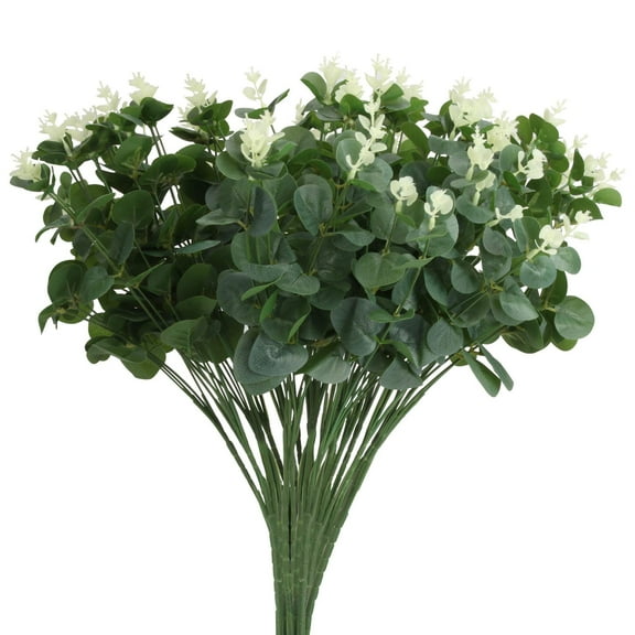 Eucalyptus Stems Bouquet Artificial Plants Plastic Greenery Faux Green Leaves 20 Tall - 6pcs Bulk