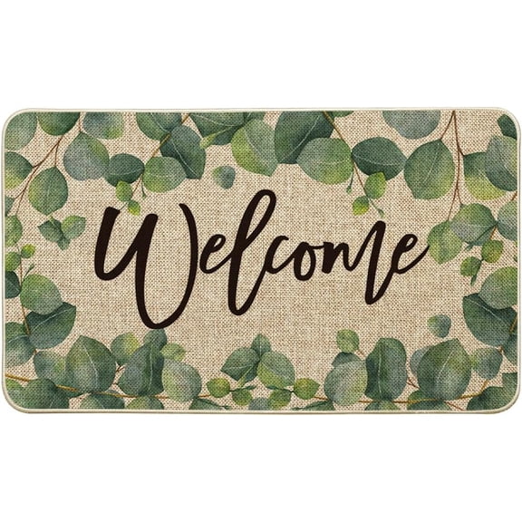 Eucalyptus Summer Welcome Doormat, Seasonal Spring Summer Low-Profile Yard Floor Switch Mat for Indoor Outdoor 17 x 29 Inch