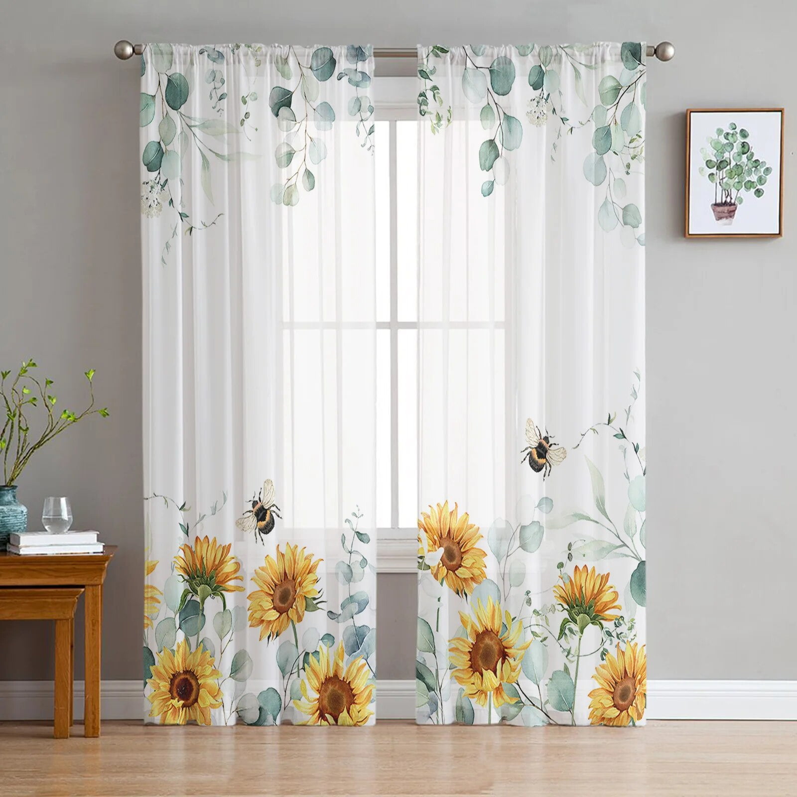 Eucalyptus Sunflower Butterfly Sheer Curtains Kitchen Decorations Eucalyptus Sunflower Butterfly Sheer Curtains Kitchen Decorations