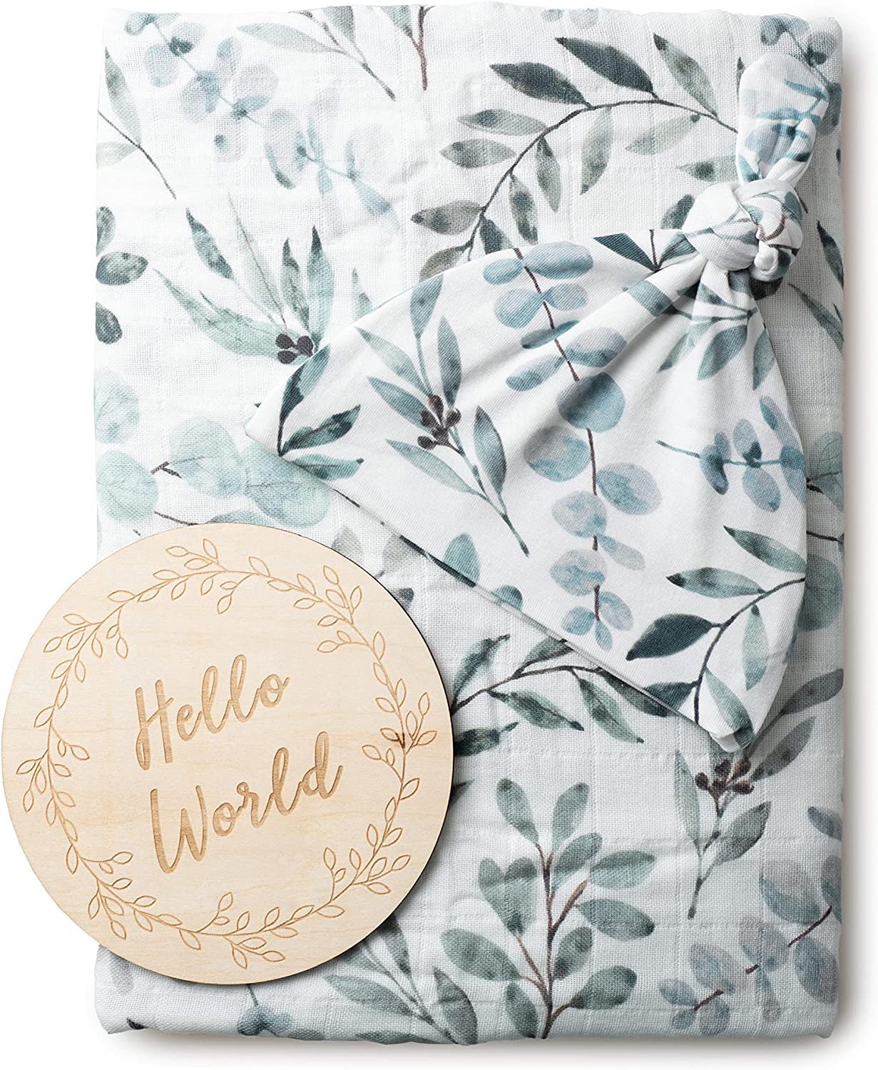 Eucalyptus Swaddle Set with Hat and Bow