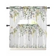 thumbnail image 1 of Eucalyptus Swag Kitchen Curtains Sets for Windows 24 Inch Length, Sage Green Botanical Weeping Leaf Short Window Curtain Panels Swags Valances and Tiers 3 Piece Set for Cafe/Dining Room, 1 of 5