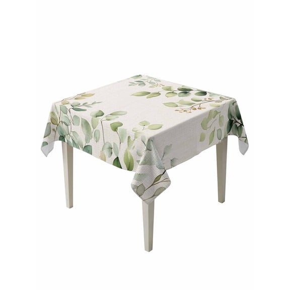 Eucalyptus Table Cloth, Rustic Chic Greenery Plant Round Weeping Leaf Waterproof Tablecloth for Square Tables, Reusable Washable Fabric Table Cover for Restaurant Kitchen Dining Tables 54"x54"