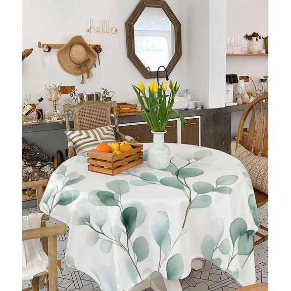 Eucalyptus Tablecloth Square Table Cloth 54x54, Waterproof Tablecloth Outdoor Table Cloth, Ombre Greenery Round Leaves Succulent Plant Washable Table Cover for Kitchen Dining Party