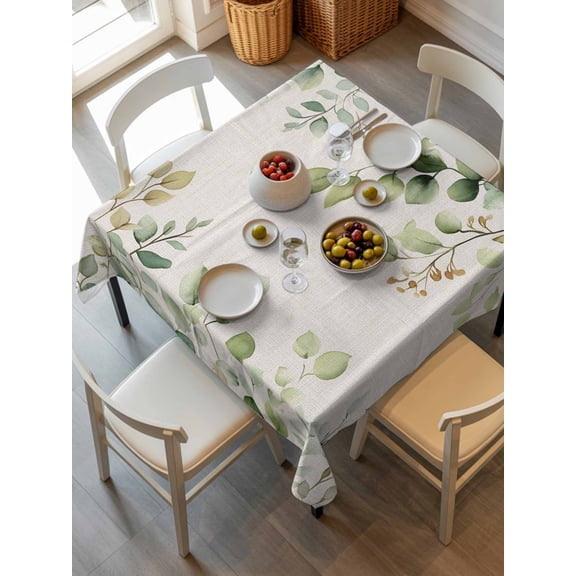 Eucalyptus Tablecloth Square Table Cloth 54x54, Waterproof Tablecloth Outdoor Table Cloth, Rustic Chic Greenery Plant Round Weeping Leaf Washable Table Cover for Kitchen Dinning Party