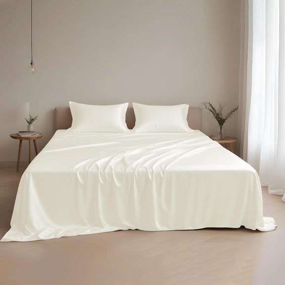 Eucalyptus Tencel Lyocell Queen Sheet Set Cooling Breathable Soft 4 Piece Ivory