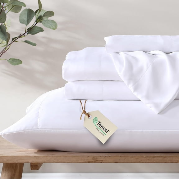 Eucalyptus Tencel Lyocell Sheet Set, Silky Soft & Smooth Cooling Sheets for -Season, Sustainably Made, -Wicking, - , White