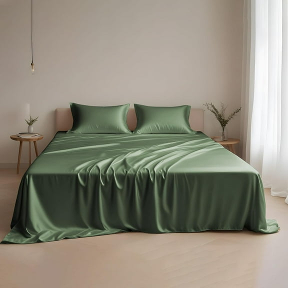 Eucalyptus Tencel Lyocell Sheets Set Twin Size 3 Pcs - Cooling Breathable Silk Soft, 1 Fitted 1 Flat and 1 Pillowcases (Twin/Avocado Green)