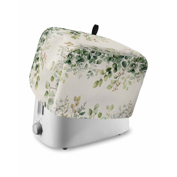 Eucalyptus Toaster Cover 4 Slice, Rustic Chic Greenery Plant Round Weeping Leaf Dustproof Bread Machine Oven Cover with Storage Pockets, Fits Most Kitchen Toasters Protector