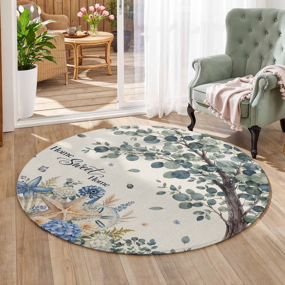 Eucalyptus Tree Area Rug 3.3', Non-Slip Washable Round Indoor rug ...