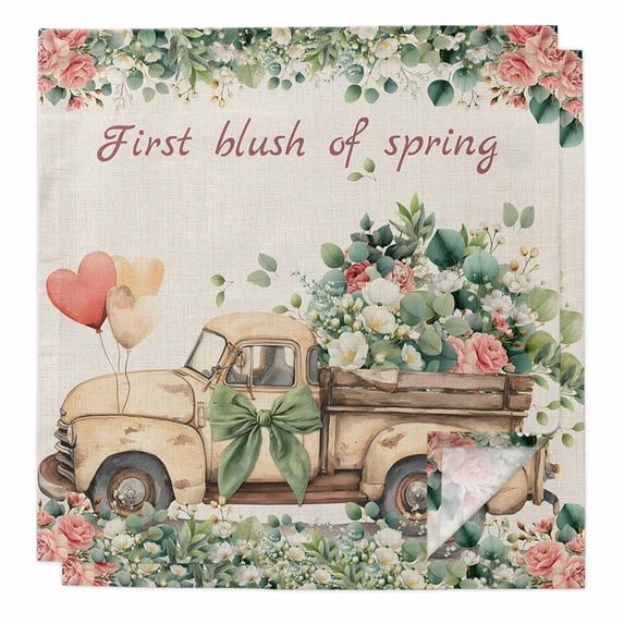 Eucalyptus Trucks Cloth Napkins, Spring Farmhouse Floral Leaves Burlap Washable and Reusable Dinner Napkins Set of 2, Table Napkin for Kitchen Party Birthday Wedding Hotel Housewarming 20"x20"