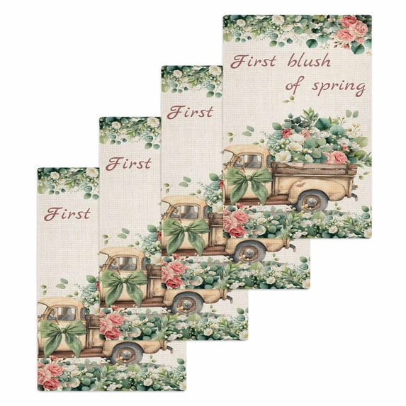 Eucalyptus Trucks Kitchen Dish Towels for Drying Dishes Set of 4, Spring Farmhouse Floral Leaves Burlap Waffle Weave Microfiber Hand Tea Bathroom Towels Quick Dry & Absorbent Towel 15.7x23.6
