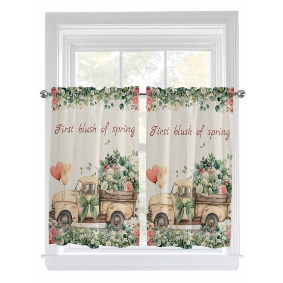 Eucalyptus Trucks Living Room Curtains 2 Panel, Spring Farmhouse Floral Leaves Burlap Cafe Window Treatment, Farmhouse Bedroom Bathroom Kitchen Curtains Drapes 104"x45"