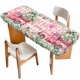 thumbnail image 1 of Eucalyptus Trucks Table Cloths for 8 Foot Rectangle Tables, Spring Farmhouse Floral Leaves Pink Plaid Patio Waterproof Elastic Fitted Tablecloths, Washable Rectangular Table Cover for Camping, 1 of 8