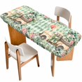 thumbnail image 1 of Eucalyptus Trucks Table Cloths for 8 Foot Rectangle Tables, Spring Farmhouse Floral Sage Green Plaid Patio Waterproof Elastic Fitted Tablecloths, Washable Rectangular Table Cover for Camping, 1 of 8