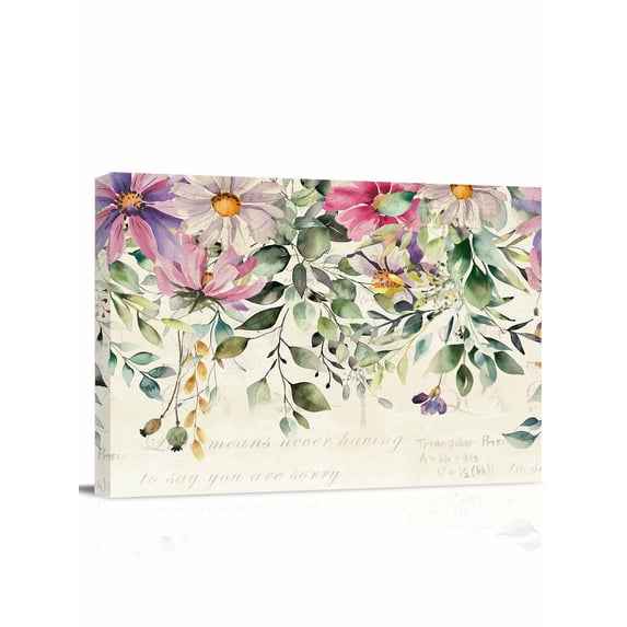 Eucalyptus Wall Art for Living Room,Canvas Picture Wall Decor for Bathroom Bedroom,Sage Green Botanical Leaf Pink Flower Farm Painting Artwork for Office Kitchen Hallway Dining Room Decor 20"x24"