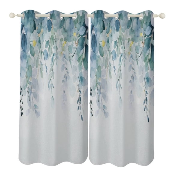 Eucalyptus Watercolor Leaves Blackout Curtains Window Drapes Room Darkening Thermal Insulated Grommets Blackout Curtains, for Living, Dining, Bedroom,2 Panels
