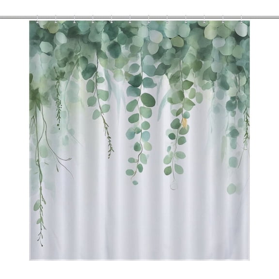 Eucalyptus Watercolor Leaves Shower Curtain Modern Home Bathroom Bathtub Decor Waterproof Fabric with Hooks