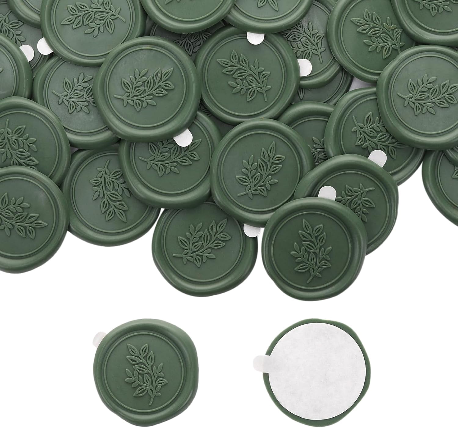 Eucalyptus Wax Seal Stickers - 50 PCs Self Adhesive Wax Seals for Wedding Invitations Envelopes Olive Green Sticker for Gift Wrapping Letter Party Christmas Birthday Baby Shower