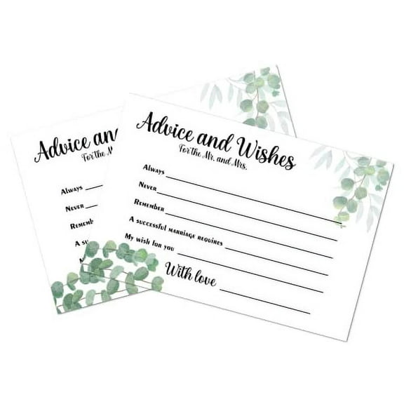 Eucalyptus Wedding Advice and Wishes Cards, For the New Mr & Mrs, Bride and Groom, For Bridal Shower, Newlyweds Reunion, Reception, Celebration, Dinner Parties, Events 50 Cards 4"x6". Made in USA
