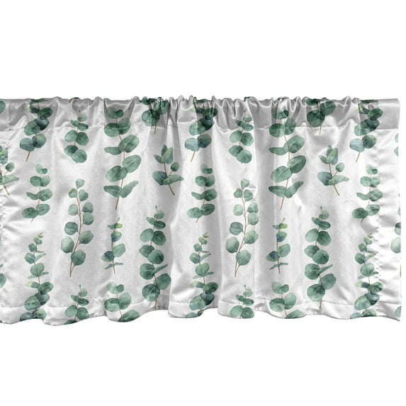 Ambesonne Eucalyptus Valance Pack of 2, Watercolor Like Leaves, 54"X18", Laurel Green White