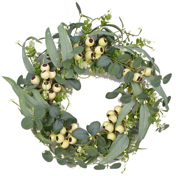 Eucalyptus Wreath, Artificial Eucalyptus Leaves Wreath with Big Berries, Spring/Summer Greenery Wreath for Front Door Plastic+silk flower