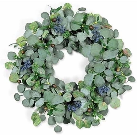Eucalyptus Wreath for Front Door, COLORSPEC 24 Inch Eucalyptus Wreath with Olive Leaves and Berries All Year Round, Handmade Green Spring Summer Wreaths for Front Door Indoor Outdoor Wedding Holiday