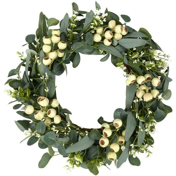 Eucalyptus Wreaths for Front Door 20 Inch Green Home Decor for Wall Porch Window Spring Summer Wreath with Big Berries for All Seasons Winter Christmas