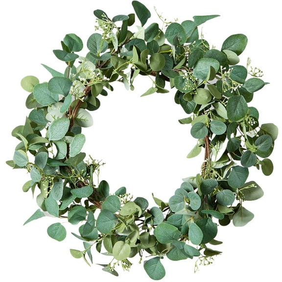 Eucalyptus Wreaths for Front Door 20", Handmade Green Leaves Wreath for Summer, Spring and All Seasons, Greenery Floral Wreath for Wall and Outside